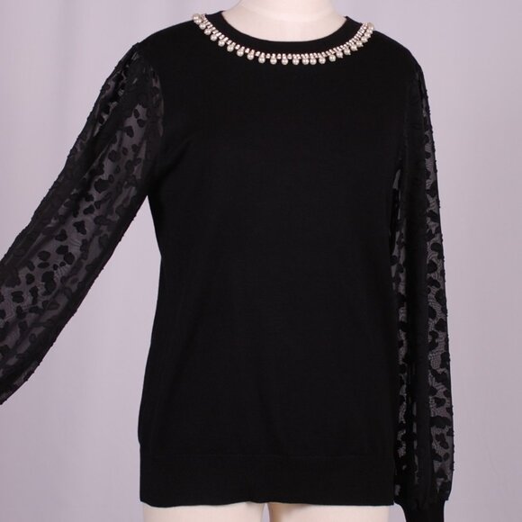 EUC Rio & Rian NY Black Embellished Neckline Sweater, Sz - M - Picture 7 of 13
